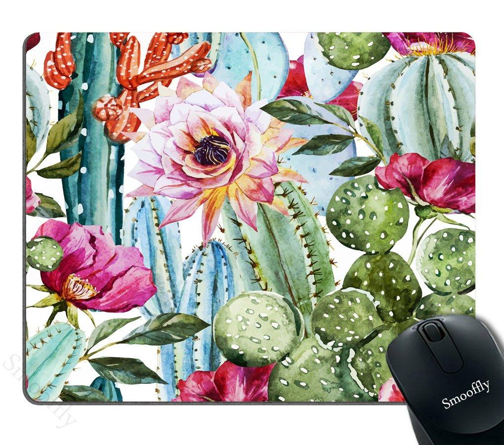 Smooffly Cactus Gaming Mouse Pad,Watercolor with Flowers Roses and Cactus Mouse Pad 9.5 X 7.9 Inch (240mmX200mmX3mm)