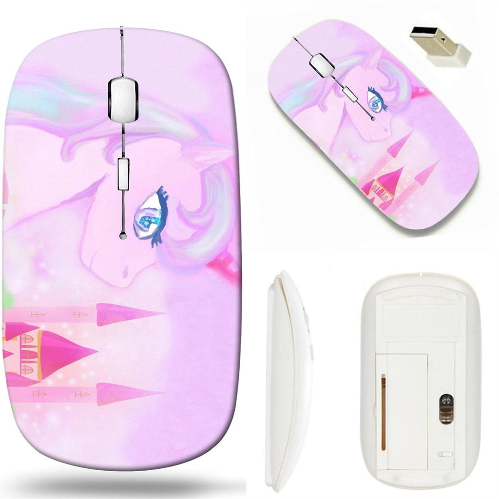 MSD Wireless Mouse White Base Travel 2.4G Wireless Mice with USB Receiver, Noiseless and Silent Click with 1000 DPI for notebook, pc, laptop, computer, mac book design: 37707957 cute unicorn rainbow a