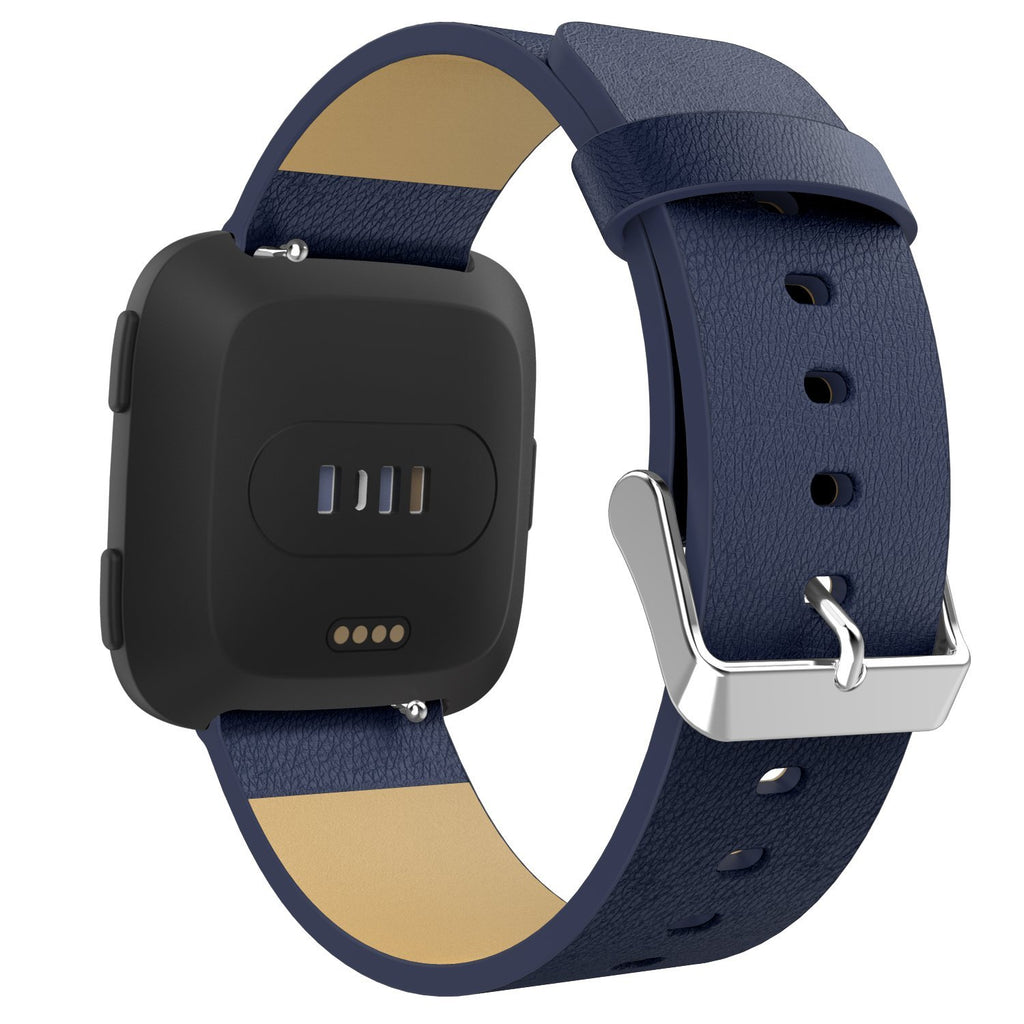 MoKo Band Compatible with Fitbit Versa/Versa 2/Versa lite Edition/Versa Special Edition for Women Men, Leather Lichee Pattern Replacement Strap - Midnight Blue