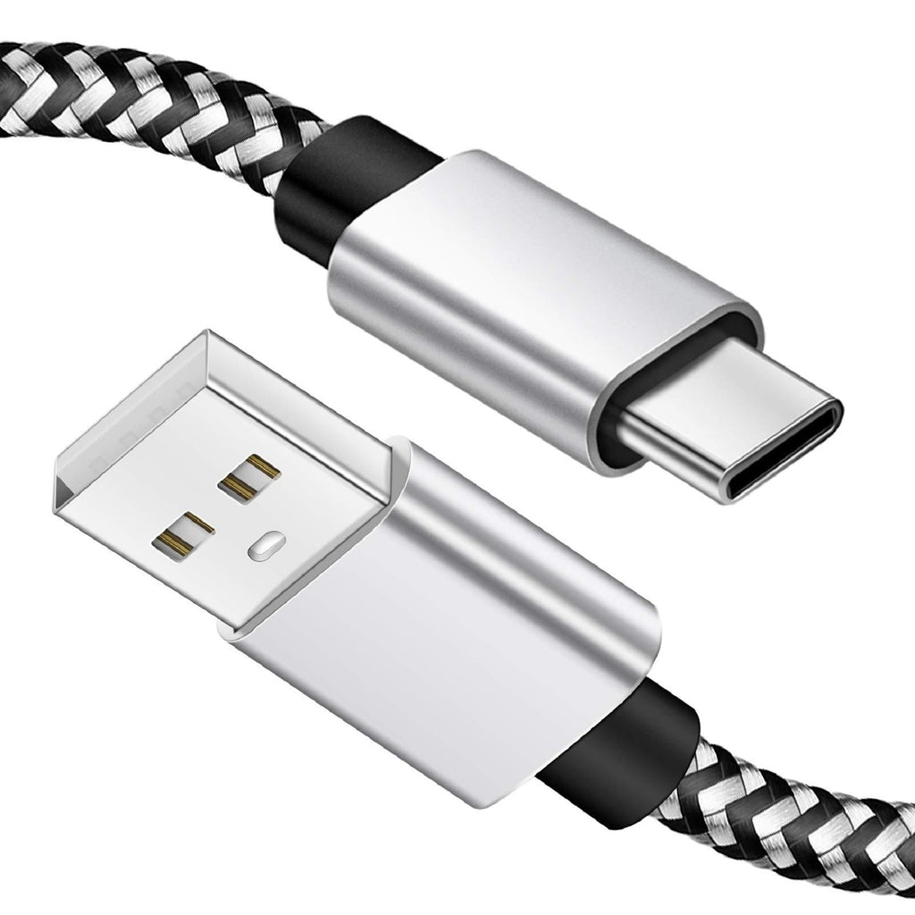 Type C Charger 10 ft, USB C Cable Fast Charger Compatible with Galaxy S10, Nylon Braided Long USB C Charger Cord for Samsung Galaxy S9 S10 S8 Plus/Note9/8 A60 A50, Moto G, LG and other USB C Charger 10ft Black&Silver 1