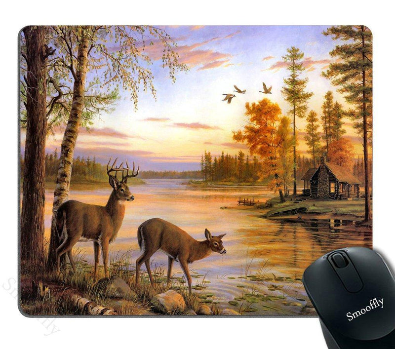 Smooffly Gaming Mouse Pad Custom,Two Deer Drink Water On The River When Sunset Personality Desings Gaming Mouse Pad