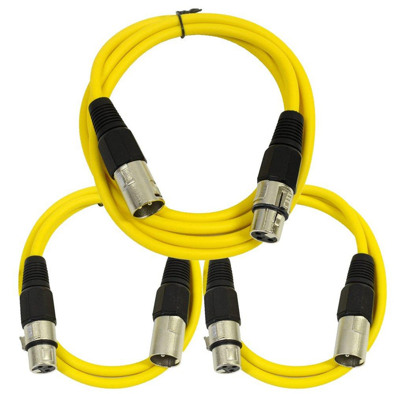 Seismic Audio - SAXLX-3C-Yellow - 3 Pack of Yellow XLR Patch Cables- XLR Mic Cable Kit - One 6 ft One 3 Ft, One 2 ft XLR Patch Cords