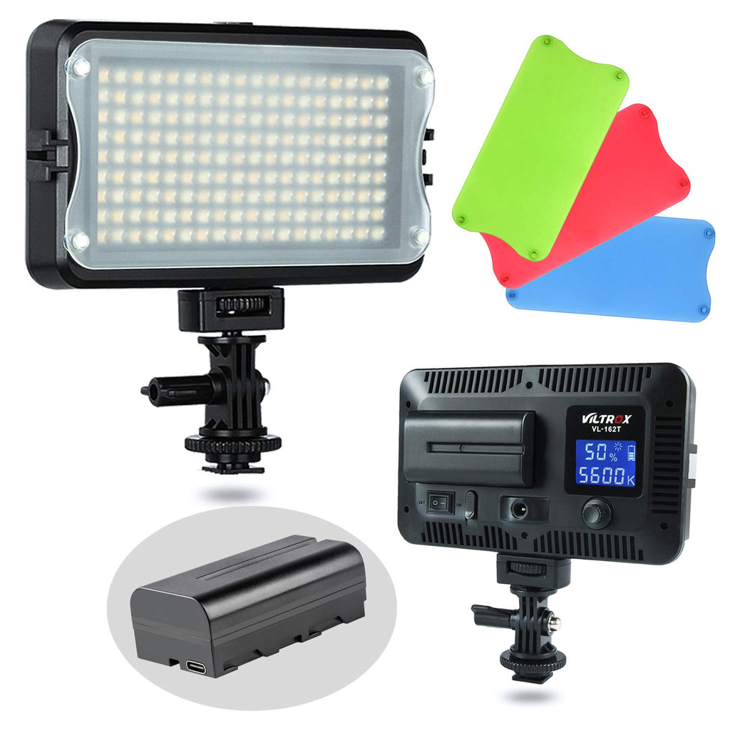 VILTROX VL-162T CRI95+ LED Video Light, Portable on Camera Photo Light Panel Dimmable for DSLR Camera Camcorder with Battery, High Brightness, 3300K-5600K Bi-Color, White Filter and LCD Display