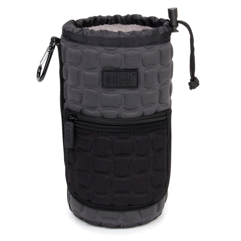 USA GEAR FlexARMOR-X Large Lens Case Pouch with Deluxe Padded Neoprene Protection - Holds Lens up to 70-300mm with Drawstring Opening, Built-in Carabiner Clip, Reinforced Belt Loop and Zippered Pocket Black and Gray
