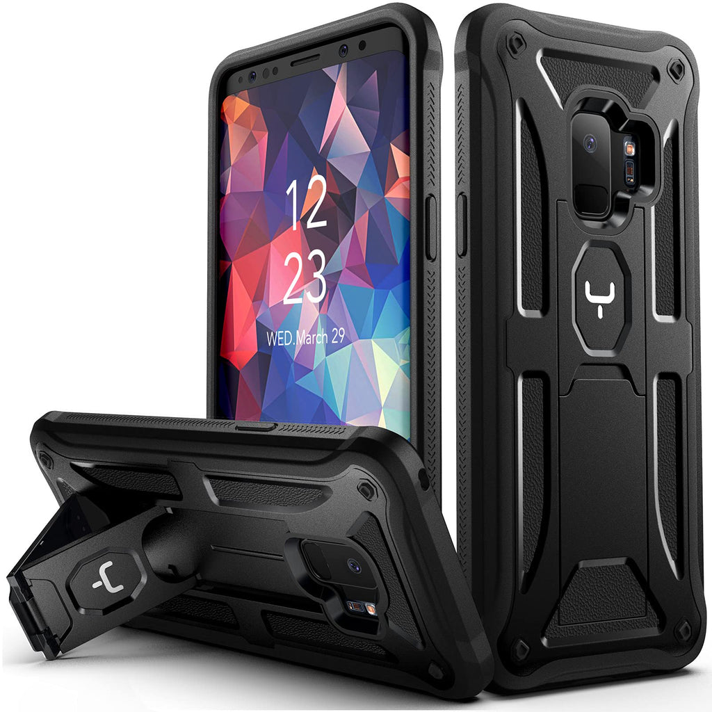 YOUMAKER Designed for Galaxy S9 Case (Newly Released), Thin Fit Heavy Duty Rugged Protective Case with Kickstand for Samsung Galaxy S9 5.8 inch - Black Black/Black [Fit Galaxy S9 5.8 inch]