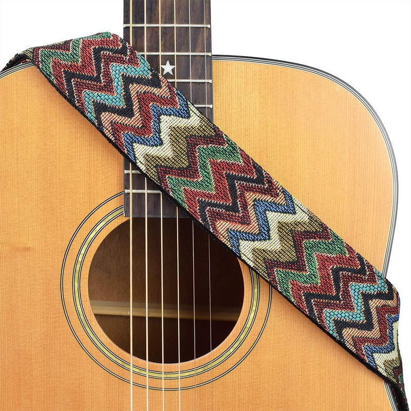 CLOUDMUSIC Guitar Strap Fabric Series Cotton Guitar Strap For Acoustic Guitar Electric Bass With 3pcs Guitar Picks Free (Colorful Wave) Colorful Wave