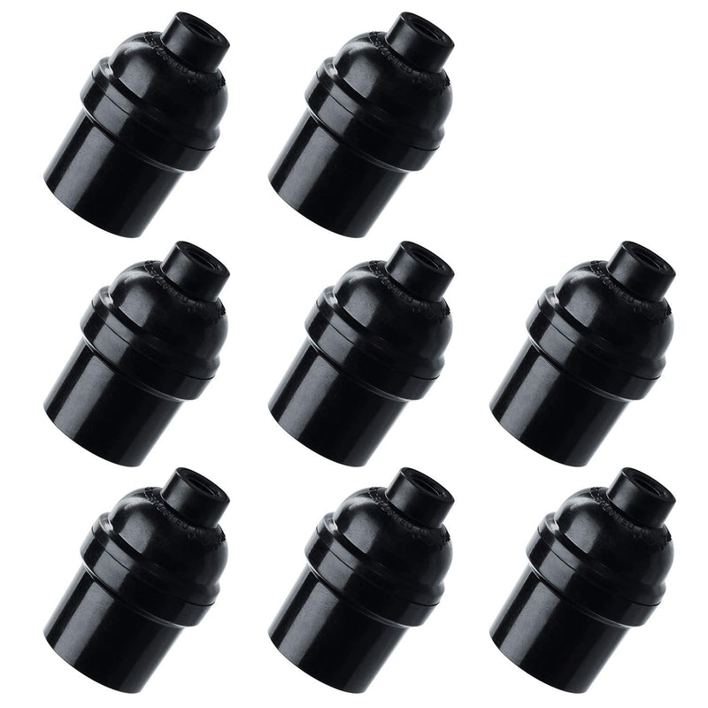Aplstar E26 E27 Light Socket,8-Pack Black Edison Retro Pendant lamp Holder, E26 E27 Plastic Standard Screw-in Socket Maximum Wattage 250W Heat Resistant Up to 200℃ Fire Resistant Black-8pack