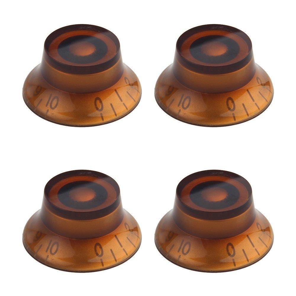 Timiy Set of 4 Plastic Top Hat Bell Style Speed Control Knobs for Electric Guitar Guitar Accessories Replacement Parts (Amber)