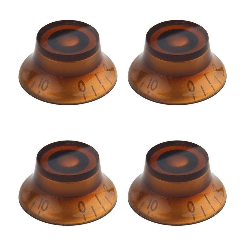 Timiy Set of 4 Plastic Top Hat Bell Style Speed Control Knobs for Electric Guitar Guitar Accessories Replacement Parts (Amber)