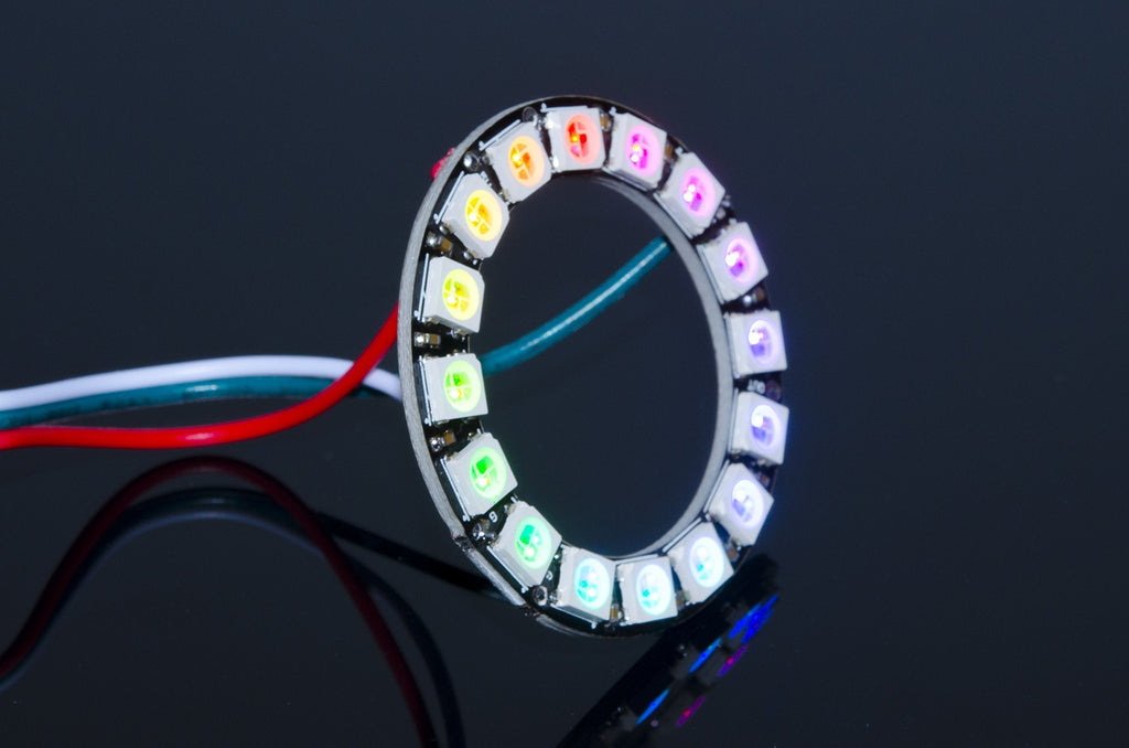 [AUSTRALIA] - ACROBOTIC 16-Pixel Addressable 24-Bit RGB LED Ring (Black PCB), 5V, WS2812B (WS2811), Includes 3-Pin JST-SM Wires Pair (Female/Male) 