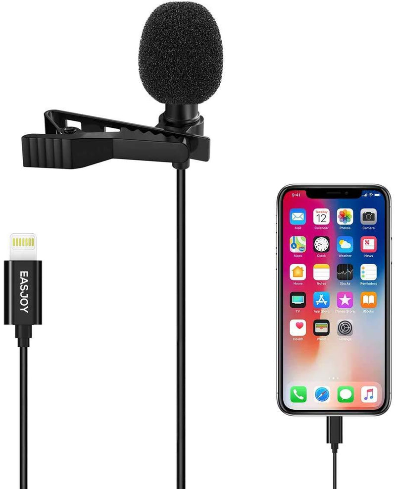 Professional Grade Lavalier Lapel Omnidirectional Phone Audio Video Recording Lavalier Condenser Microphone for iPhone X Xr Xs max 8 8plus 7 7plus 6 6s 6plus 5 / iPad (4.92ft) Lightning Mic