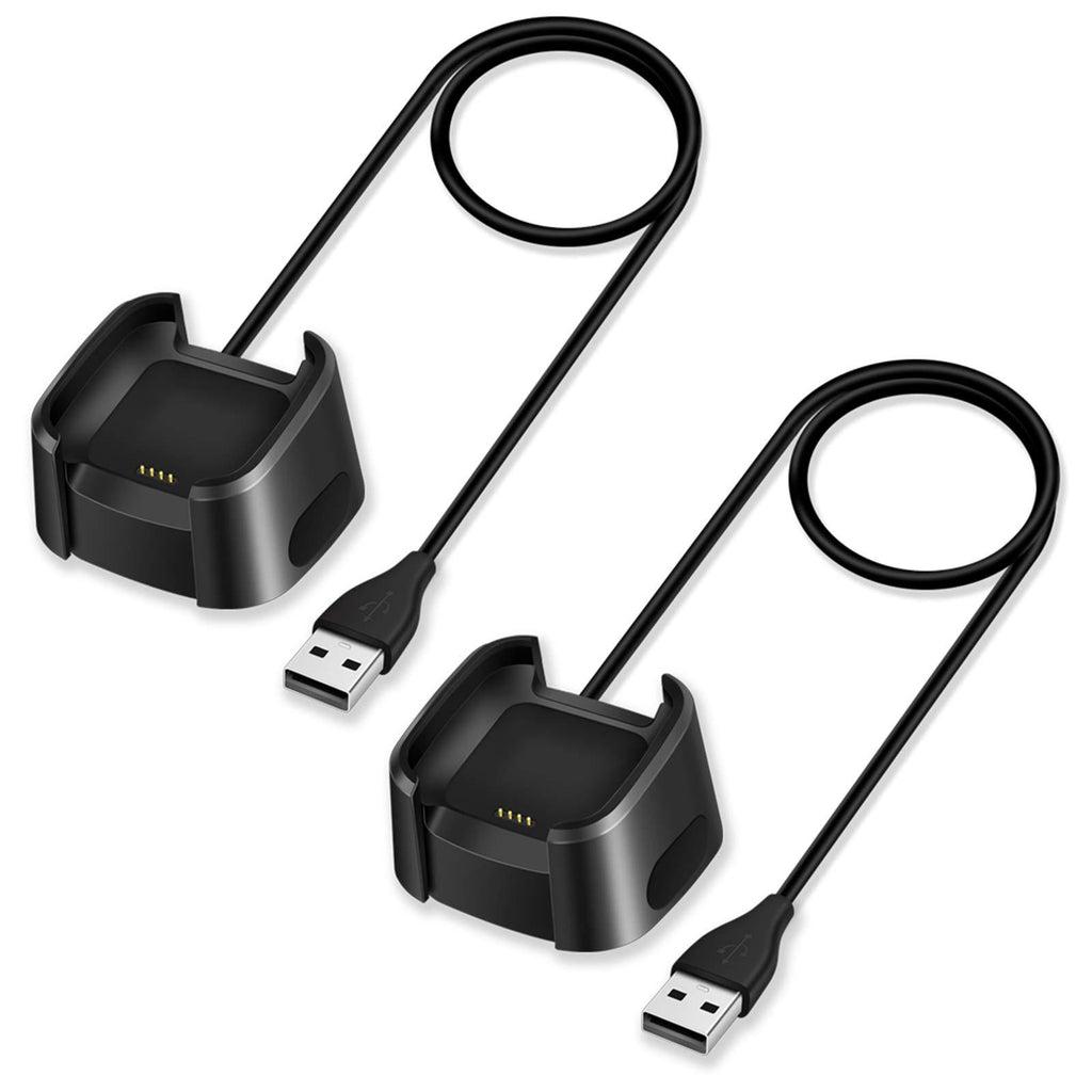 QIBOX Charger Compatible with Fitbit Versa/Versa Lite (Not for Versa 2), Replacement USB Charging Cable Dock Stand for Versa/Versa Lite/Versa SE Smartwatch, 2-Pack 3Ft Sturdy Power Charging Cord