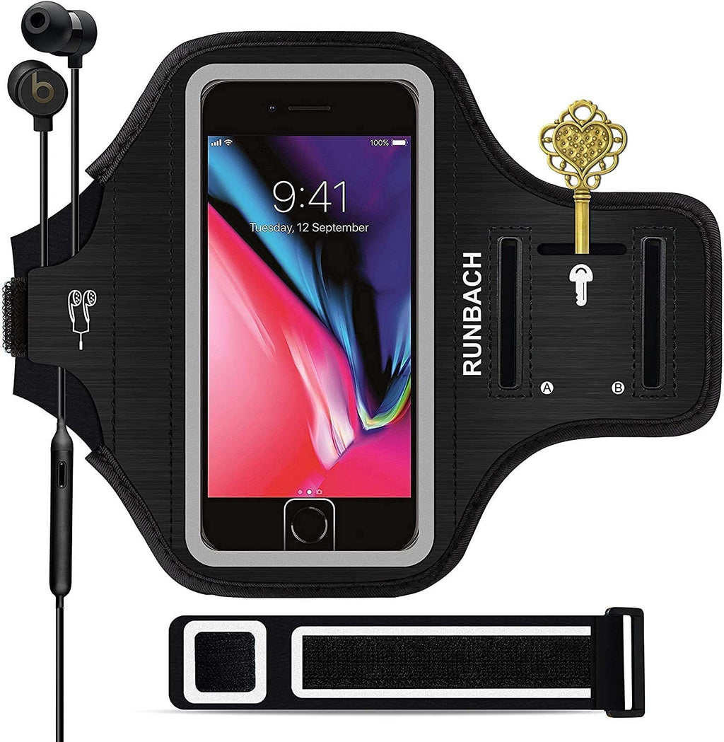 RUNBACH iPhone 8 Plus/iPhone 7 Plus Armband, Sweatproof Running Exercise Gym Bag with Fingerprint Touch/Key Holder and Card Slot for 5.5 Inch iPhone 6/6S/7/8 Plus (Black) Black