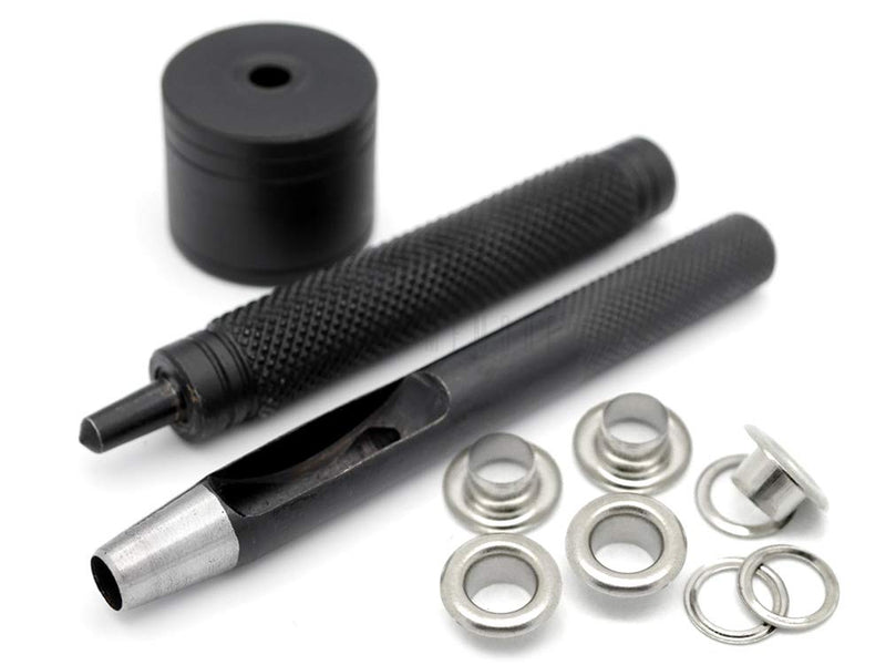 CRAFTMEMORE 3/16" Grommet Tool Kit Eyelet Setting Tool Grommet Setter Hole Punch Cutter & Pack of 100 Grommets (3/16" (5mm) Inside Diameter) 3/16" (5 mm)