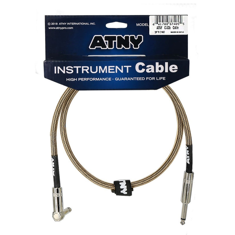 [AUSTRALIA] - ATNY Braided Electric Guitar Cable – Professional Grade Musical Instrument Amplifier Cord with Nickel-Plated Straight to Right Plugs and Champagne Gold Tweed (3 Feet, Champagne Gold) 3B Feet 