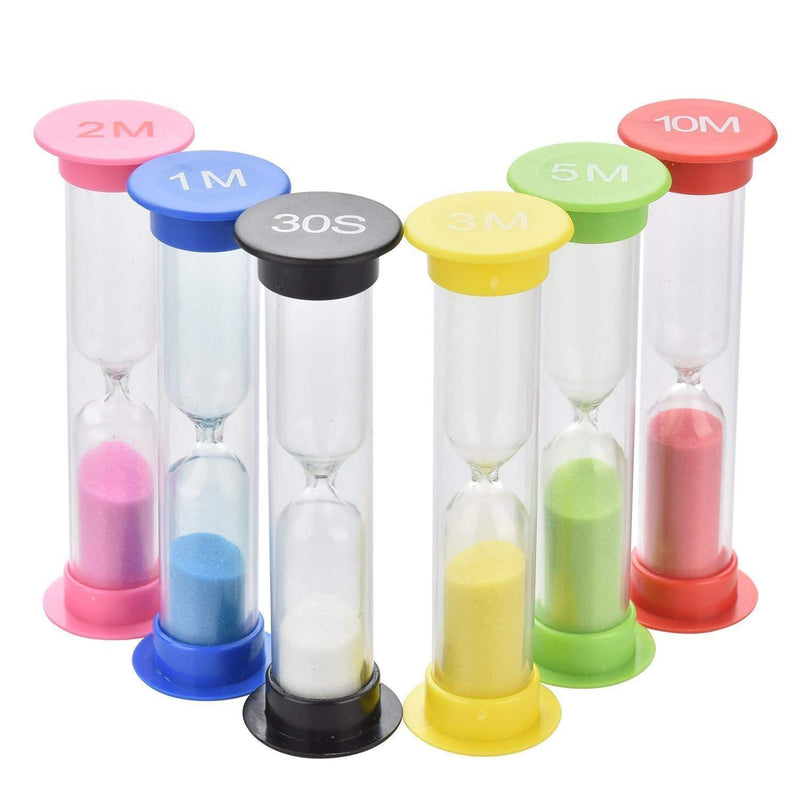 Multicolor Sandglass Timers - Small Colorful Sandglass Sand Clock Colored Timer Suit 30sec / 1min / 2mins / 3mins / 5mins / 10mins (6pcs) Mini Toy Hourglass Set for Kids at Home and School