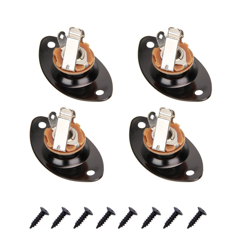 Timiy 1/4" Metal Oval Indented Jack Output Plate Jackplate and Socket for Mono Electric Guitar 4Pcs (Black)