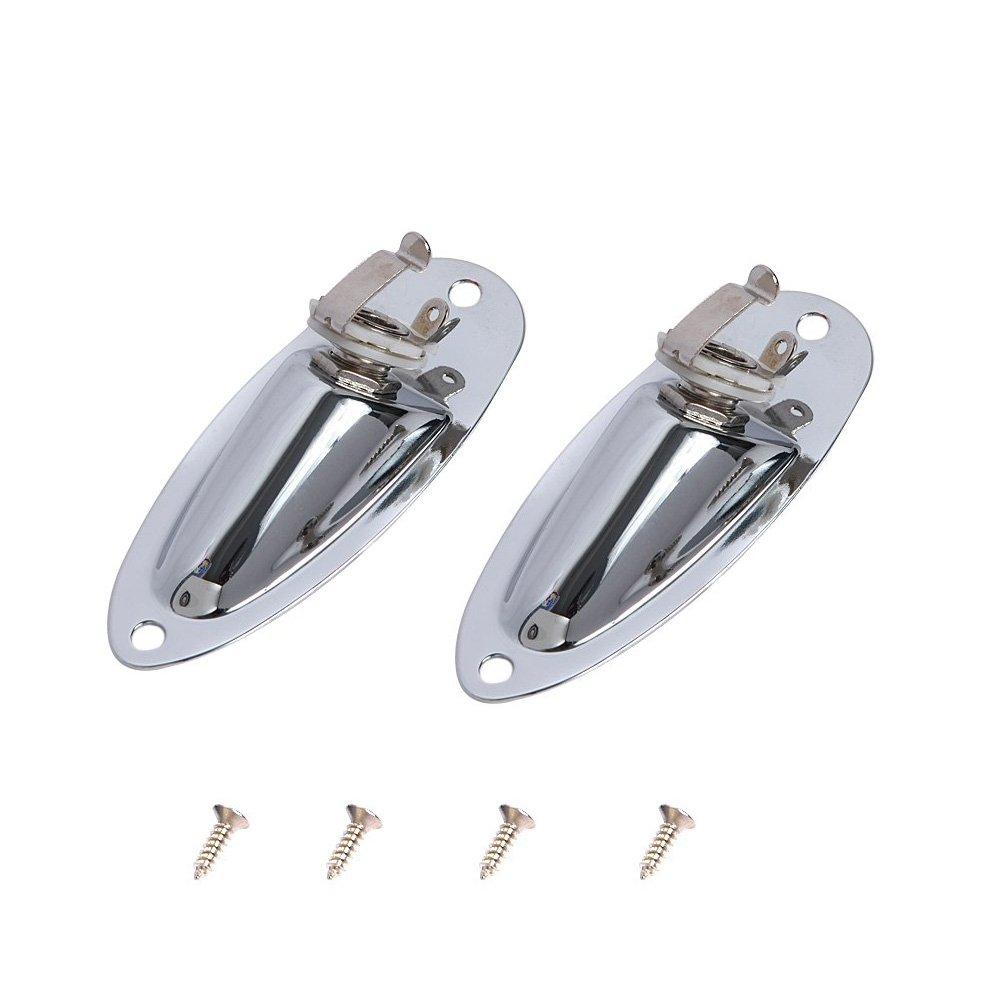 Timiy 2Pcs 1/4" Loaded Jack Socket Plate with Screws for Fender Strat Stratocaster Electric Guitar Replacement Boat Style (Silver)