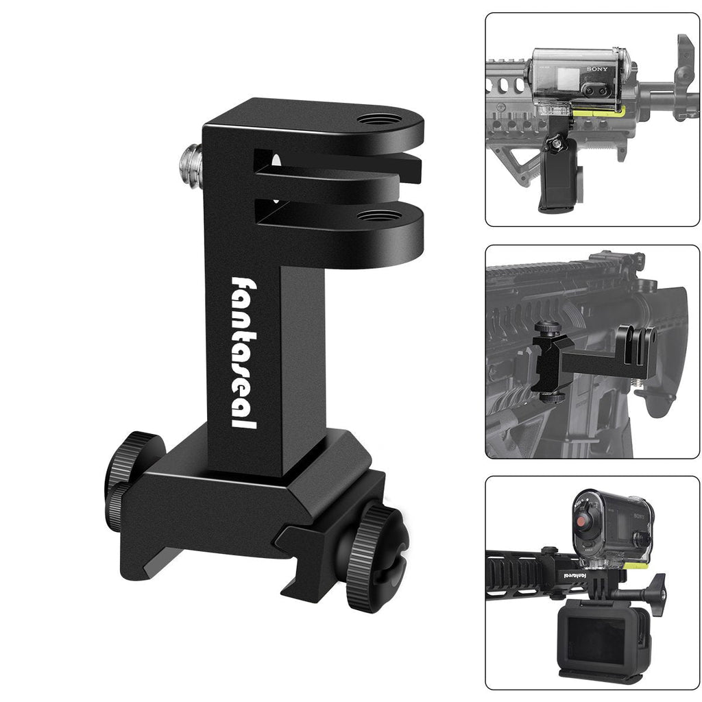 High Precision Aluminum Alloy Universal 2in1 Action Camera Gun Crossbow Clamp Mount Picatinny Rail Holder Adapter Kit for Airsoft Hunting Paintball Vlogging GoPro Hero 10 9 8 7 6 Sony Insta360 Akaso Side Mlock Picatinny Rail Mount