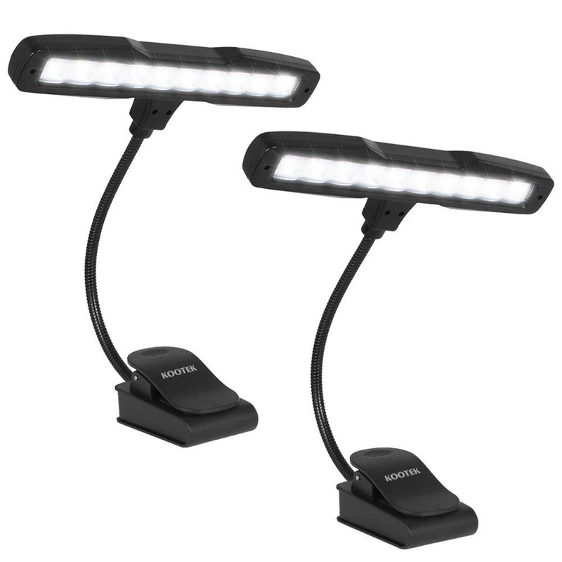 Kootek 2 Pack Clip On Reading Light - 10 LED Rechargeable Book Lights, Music Stand Light Piano Orchestra Lamp with Adjustable Neck USB Desk Lamps