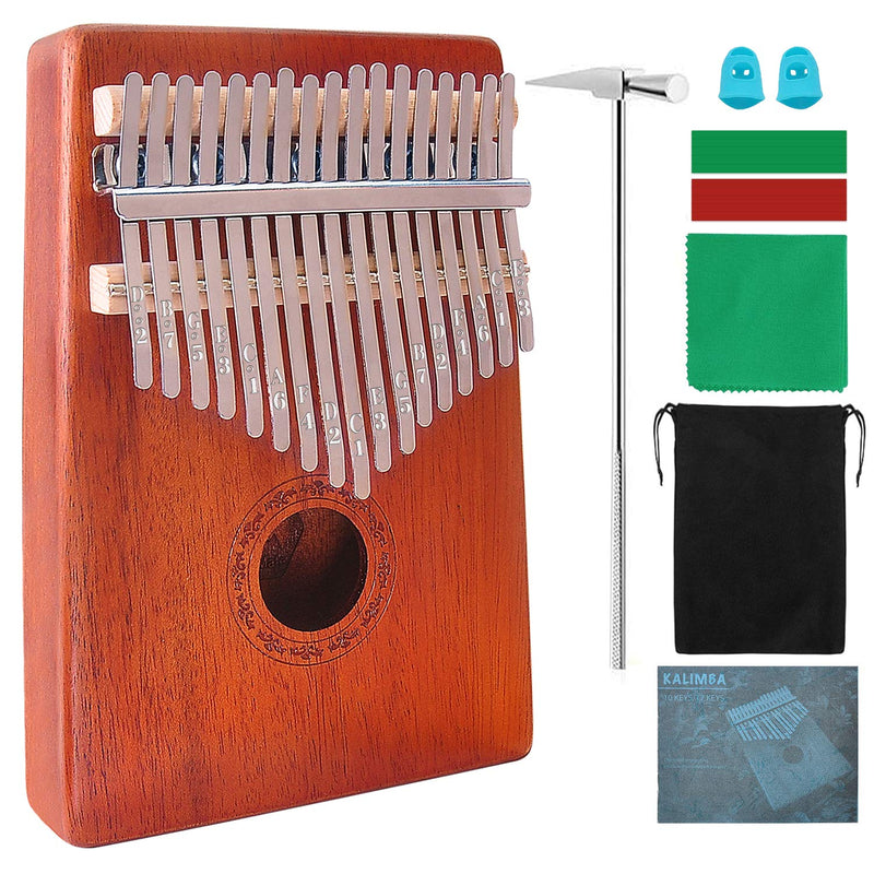 HeyMate Kalimba 17 keys Thumb Piano with Study Instruction and Tune Hammer, Portable Hand Piano Mbira Sanza Mahogany Body Ore Metal Tines Perfect Gift for Beginners