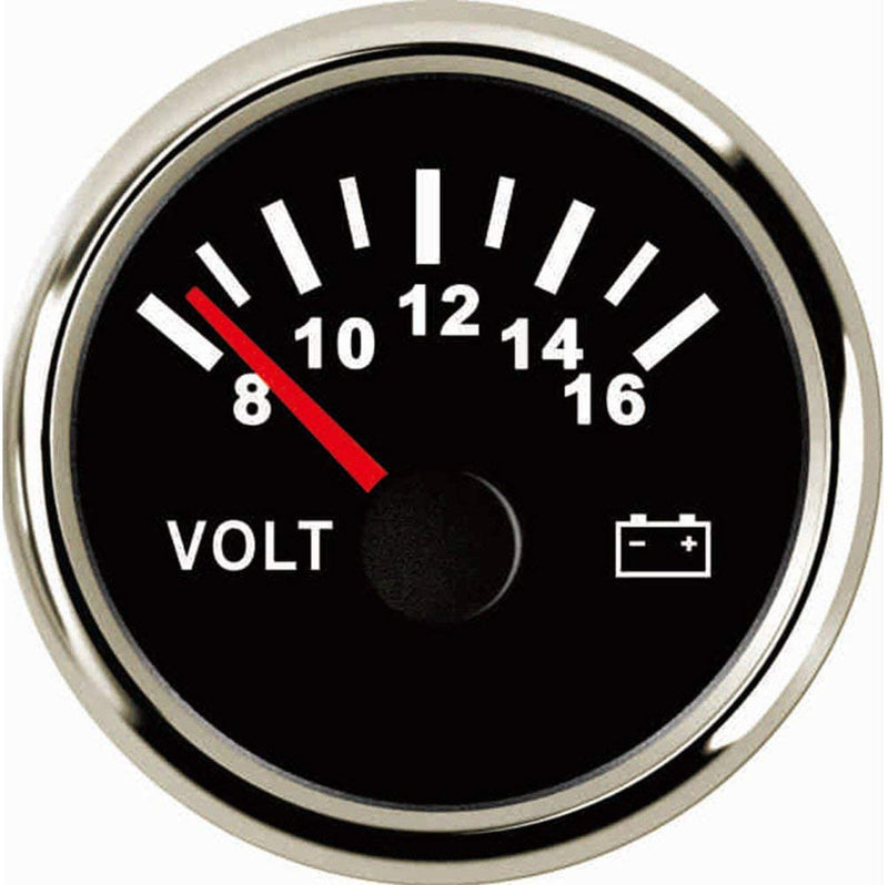 SAMDO Universal Voltage Meter Marine Voltage Gauge Waterproof Voltmeter 52mm 8-16V Silver