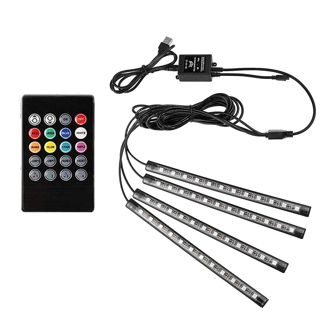 Car Music LED Light Strip, 4pcs 48 LED Multicolor Music Car Interior Atmosphere Lights Light, USB LED Strip for Car TV Home with Sound Active Function, Wireless Remote Control and Smart USB Port