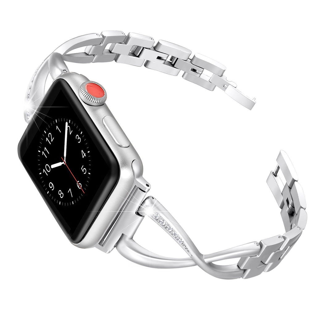 Secbolt Bands Compatible with Apple Watch Band 38mm 40mm 42mm 44mm Iwatch SE Series 6/5/4/3/2/1 Women Dressy Jewelry Stainless Steel Accessories Wristband Strap Silver 42mm/44mm