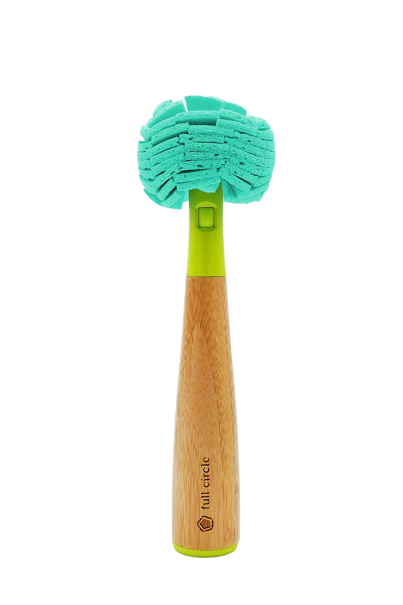 Full Circle Crystal Clear 2.0, Replaceable Bamboo Handle Glassware & Dish Cleaning Sponge, Green Crystal Clear (Green)