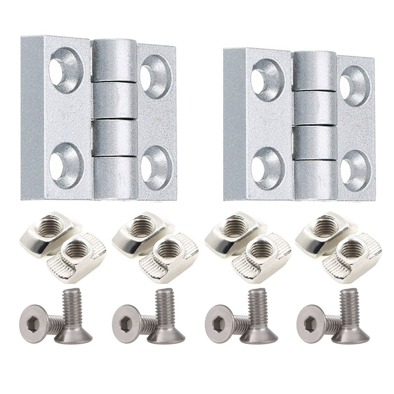 PZRT Aluminum Profile Hinge Install Kit, 2 x Zinc Alloy Hinge,8 x M5 T-Nuts, 8 x M5 Hex Socket Flat Head Screw,for 2020 Serie 6mm Slot Aluminum Profile Extrusion Frame