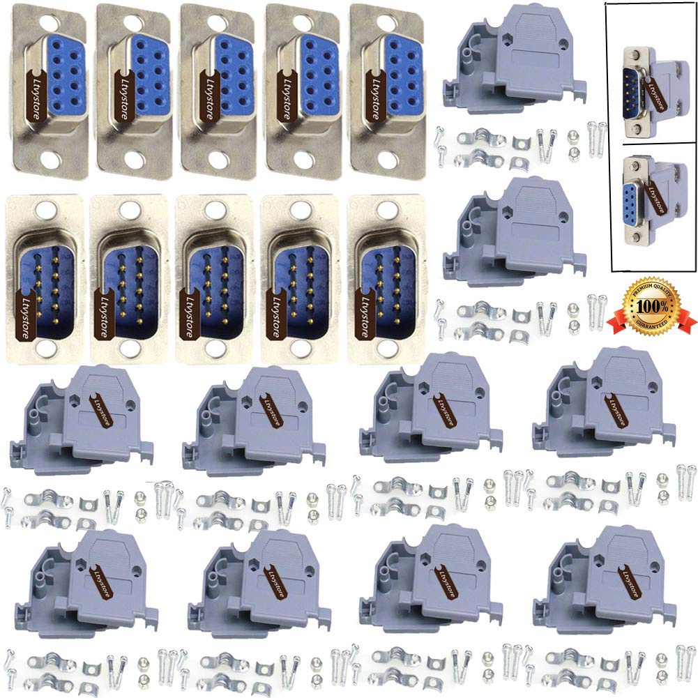 RS232 Parallel Serial Port DB9 9 Pin D Sub Male/Female Solder Connector + Plastic Shell Cover, Pack of 10, by Ltvystore (9Pin+Cover) greyblue9