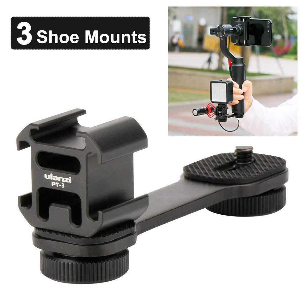 Ulanzi PT-3 Triple Cold Shoe Gimbal Microphone Mount Extenstion Bar, w 1/4 inch Adapter Video Light Microphone Mount Compatible for DJI OM 4/OSMO Mobile3/Zhiyun Smooth q 4/Feiyu Gimbal Stabilizer