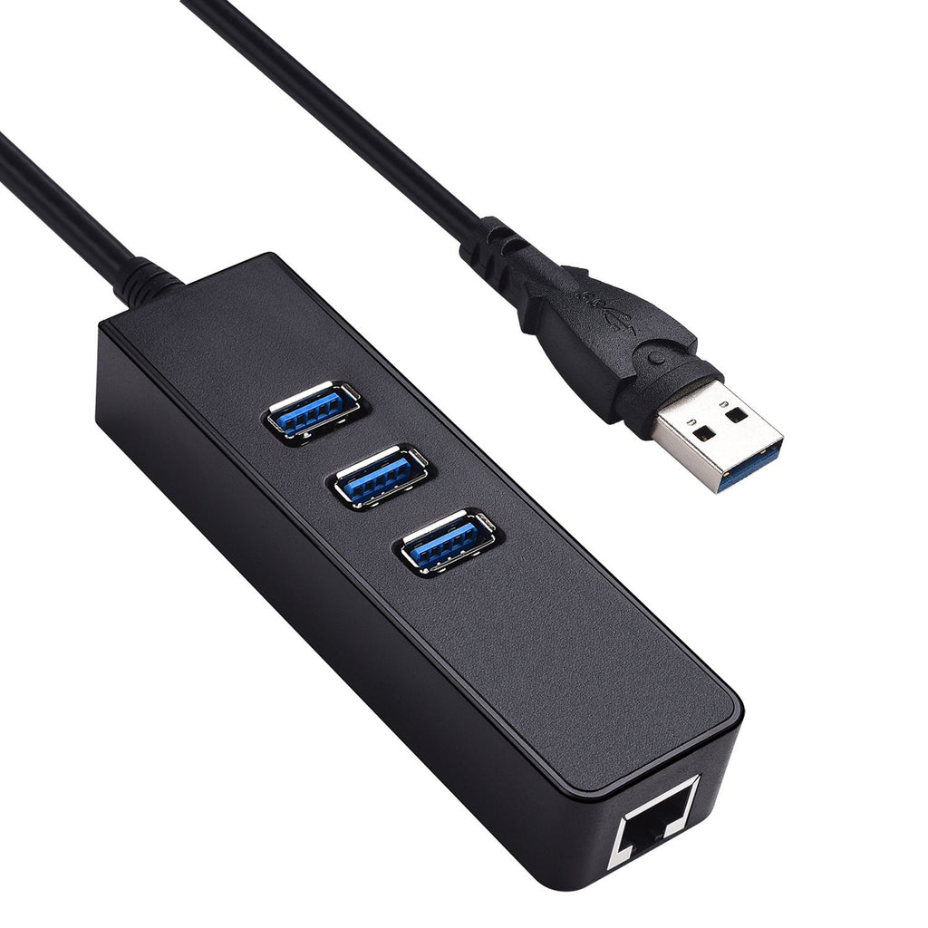 AUYOUWEI 3 - Ports USB 3.0 Hub with RJ45 10/100/1000 Mbps Gigabit Ethernet Adapter Converter LAN Network Adapter for MacBook, Mac Pro/Mini, iMac, HP, Lenovo, Dell, Surface Pro, Windows XP,7,8,10 &More