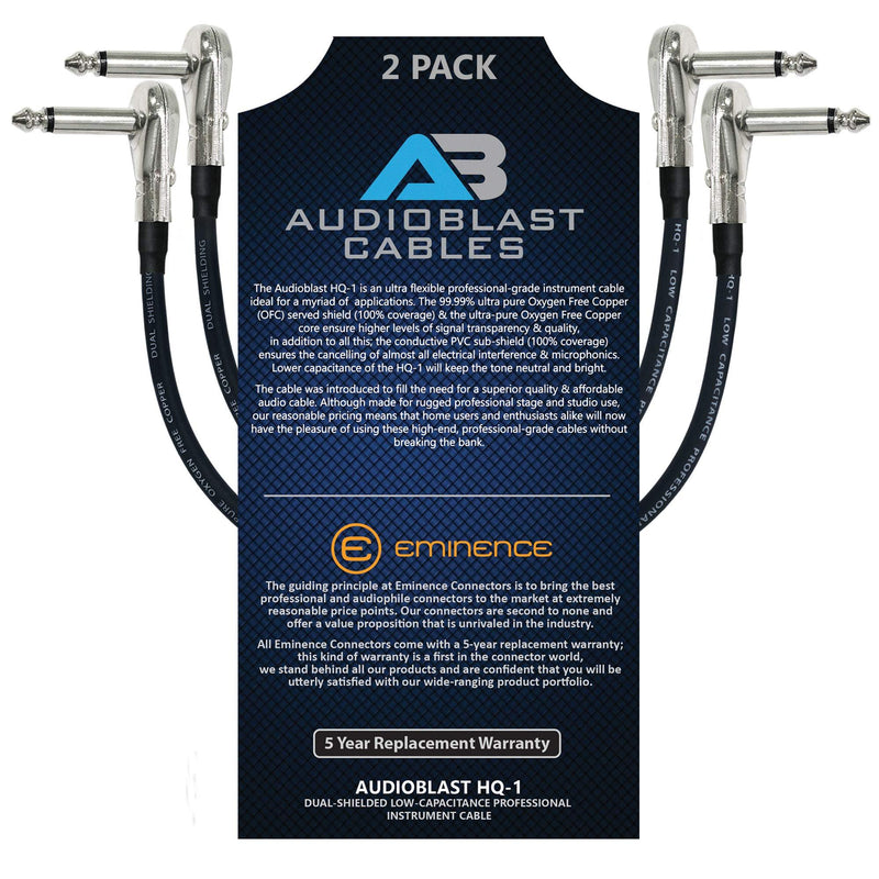 [AUSTRALIA] - 2 Units - 7 Inch - Audioblast HQ-1 - Ultra Flexible - Dual Shielded (100%) - Instrument Effects Pedal Patch Cable w/ ¼ inch (6.35mm) Low-Profile, R/A Pancake Type TS Connectors & Dual Staggered Boots 