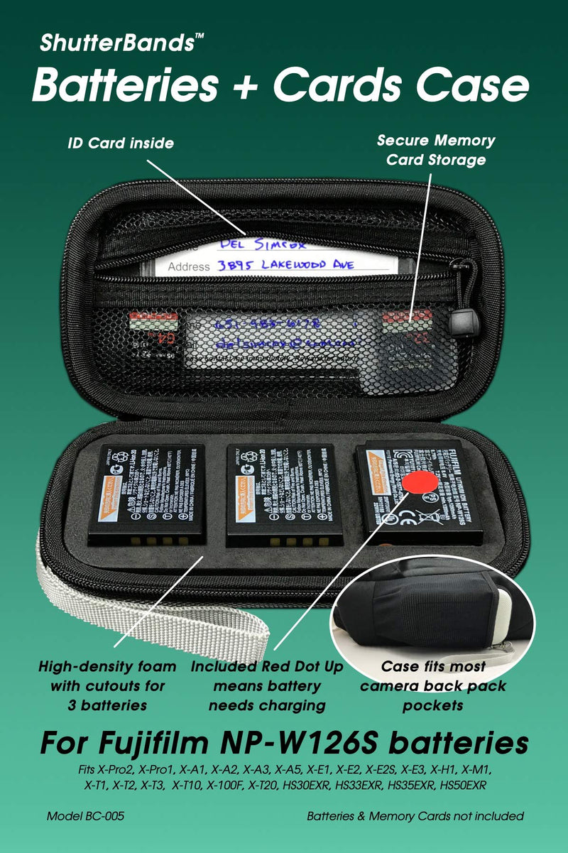 Batteries + Cards Case Holds 3 FujiFilm NP-W126S Batteries - Grey