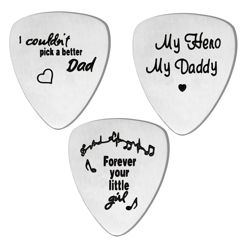lauhonmin 3PCS Guitar Picks Set for Dad for Papa from Daughter Son Stainless Steel