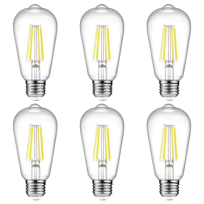 Ascher Vintage LED Edison Bulbs, 6W, Equivalent 60W, High Brightness Daylight White 4000K, ST58 Antique LED Filament Bulbs, E26 Medium Base, Non Dimmable, Clear Glass, Pack of 6 4000K Daylight White Non-Dimmable