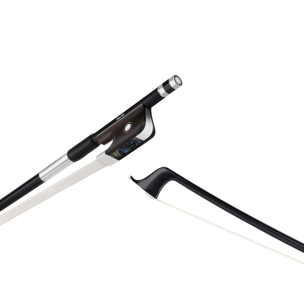 NeoTek Carbon Composite Cello Bow - Matte Finish, Round Stick, Fully-lined Ebony Frog, Authentic Horsehair (1/2) 1/2