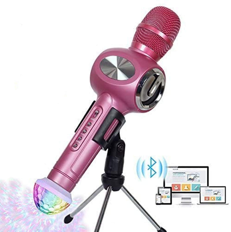 Karaoke Microphone Wireless Bluetooth Microphone for Kids Family Friends Duet Singing Portable Wireless Karaoke Recording KTV Party Gifts Light Holder Mic Machine for iPhone Android iPad PC (Rose Red)