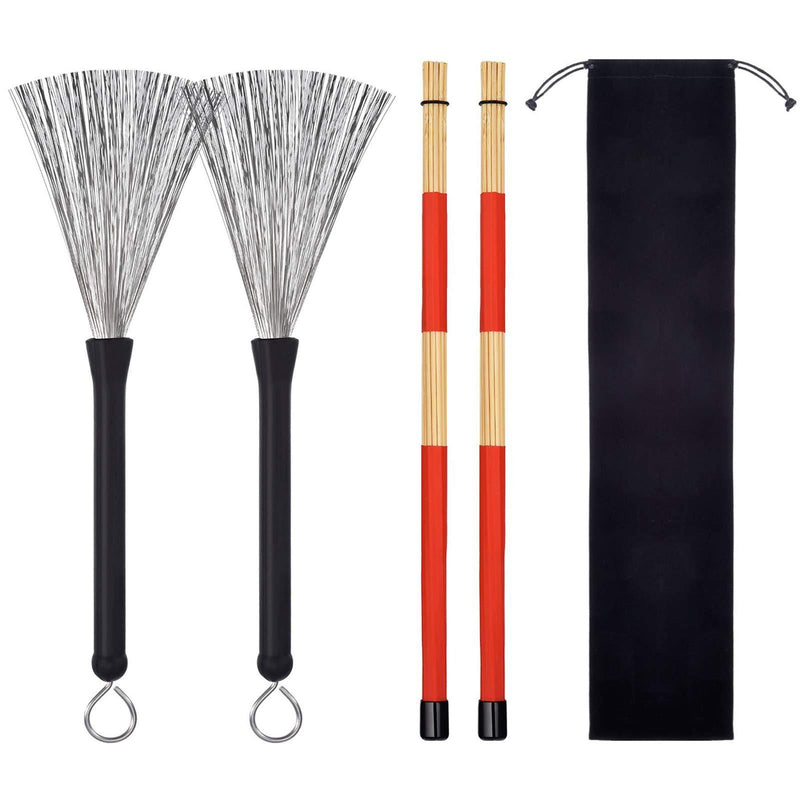 Drum Sticks Drum Wire Brushes Drum Brushes Drum Sticks Retractable Brushes Drums Sticks Drum Brushes Set for Jazz Acoustic Music Lover Gift Total 2 Pairs with Portable Storage Bag Black+Red