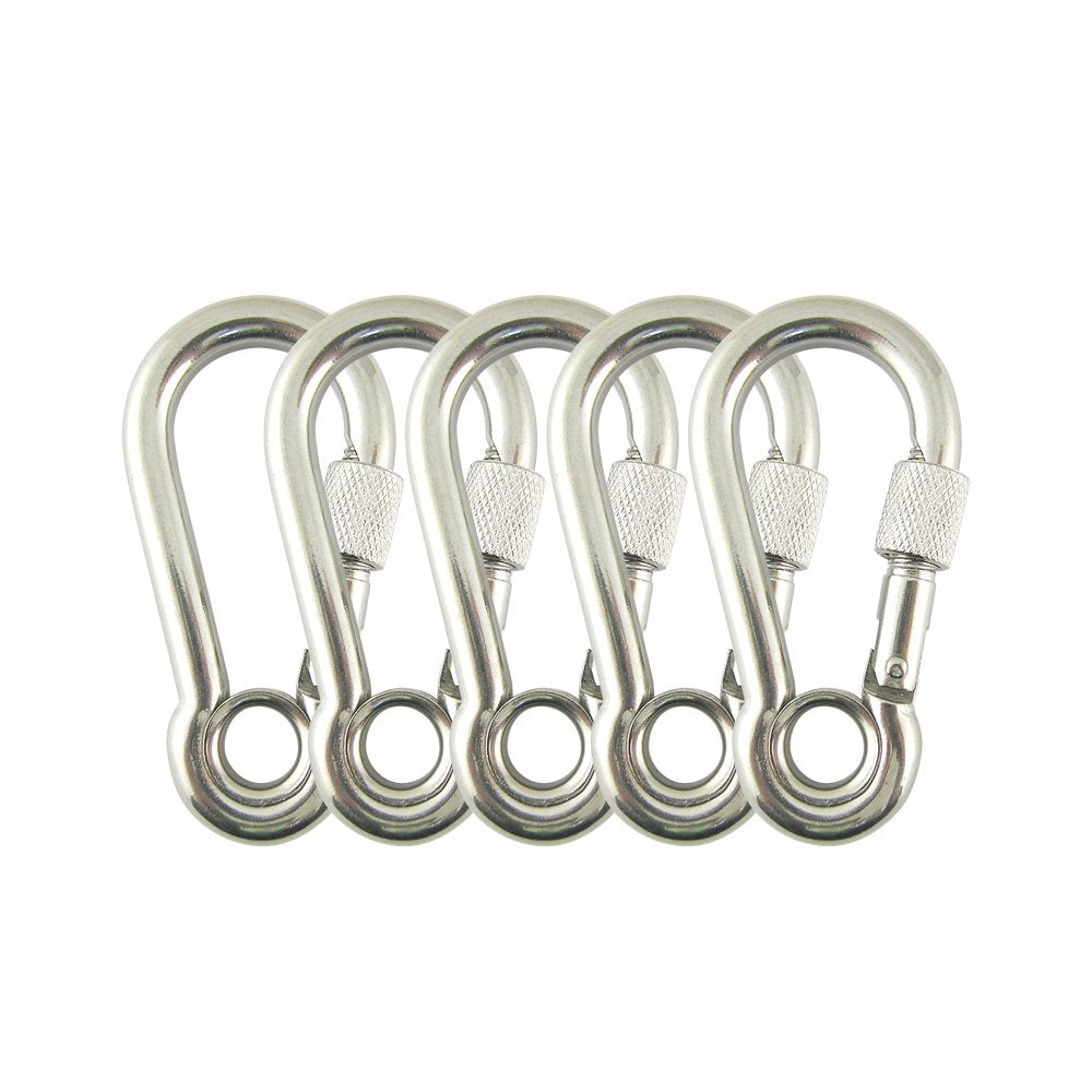 PROTEUS Stainless Steel Spring Snap Hook, Link, Hook, Clip, Carabiner with Eyelet and Screw Lock, Pack of 5 Medium