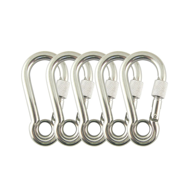 PROTEUS Stainless Steel Spring Snap Hook, Link, Hook, Clip, Carabiner with Eyelet and Screw Lock, Pack of 5 Medium
