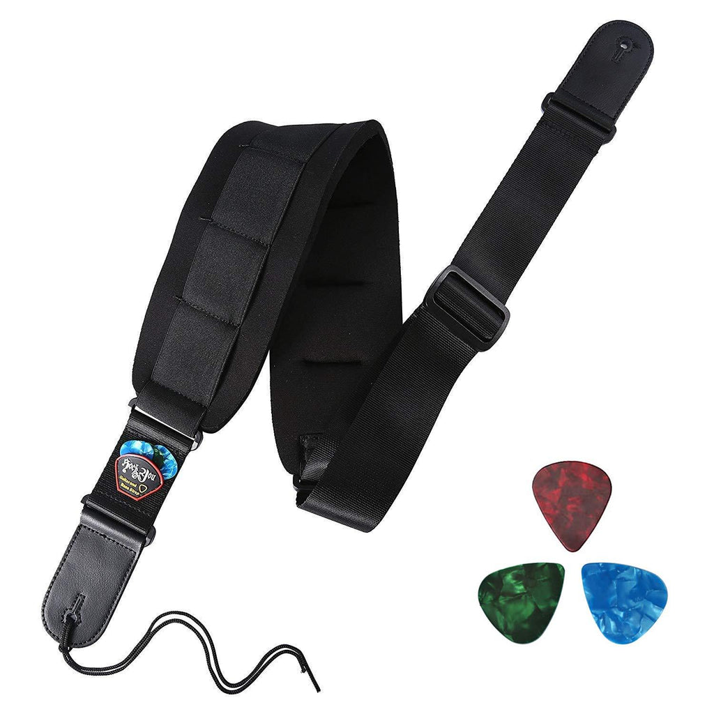 Bass Strap Padded Guitar Strap with Leather Ends and 3.7 inch Wide Neoprene SBR Memory Foam plus Inside Pick Holder Adjustable Length from 43 Inch to 53 Inch for Heavy Bass and Guitars 3.7 Inch Wide Regular