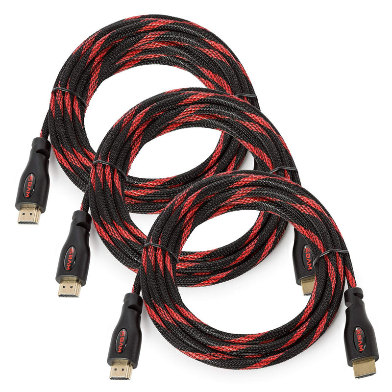 BAM 3 Pack High Speed 4K HDMI Cables - 15' Long 15 Feet