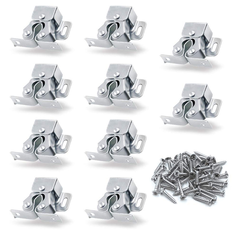 Luomorgo 10 Pack Double Roller Catch Cabinet Latches with Spear Strike for Cupboard Closet Door, Silver 10 Pieces