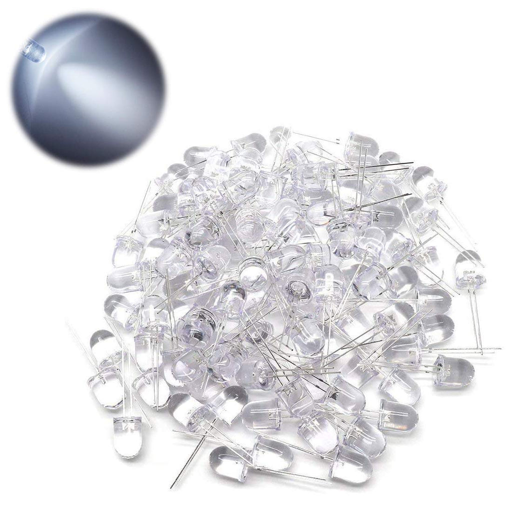 Xiaoyztan 100 Pcs White Light Clear Bright LED Lamps Light Emitting Diffused Diodes 10mm Head Diameter