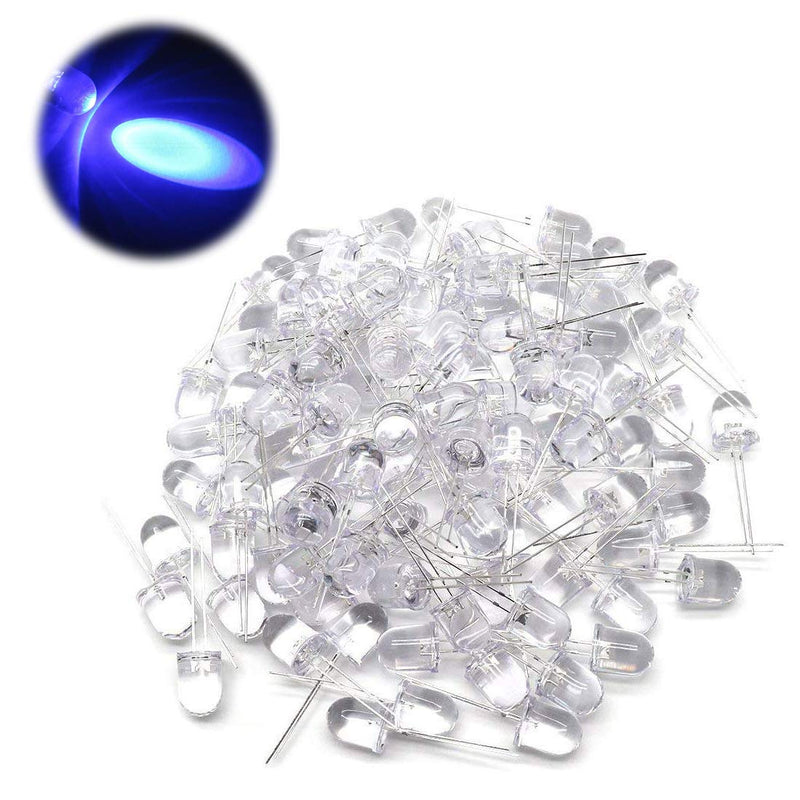 Xiaoyztan 100 Pcs 10mm/0.39'' Blue Light Clear Bright LED Lamps Light Emitting Diffused Diodes