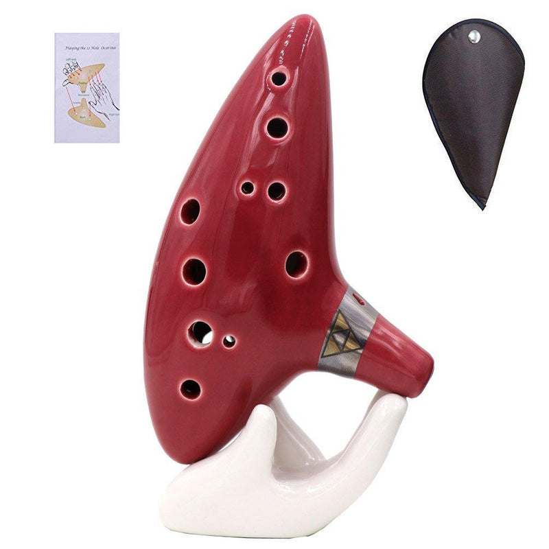 Ocarina Instrument 12 Hole - Ocarina Zelda Alto C - Ocarina of Time with Songbook, Bag, Rope and Hand Care - Gift for Children, Beginners/Zelda Fans (Red) Red