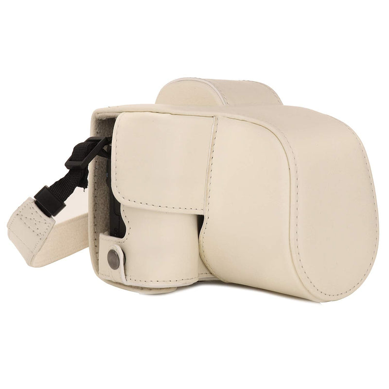 MegaGear Ever Ready Leather Camera Case Compatible with Canon EOS M50 Mark II (15-45mm), M50 (15-45mm) White