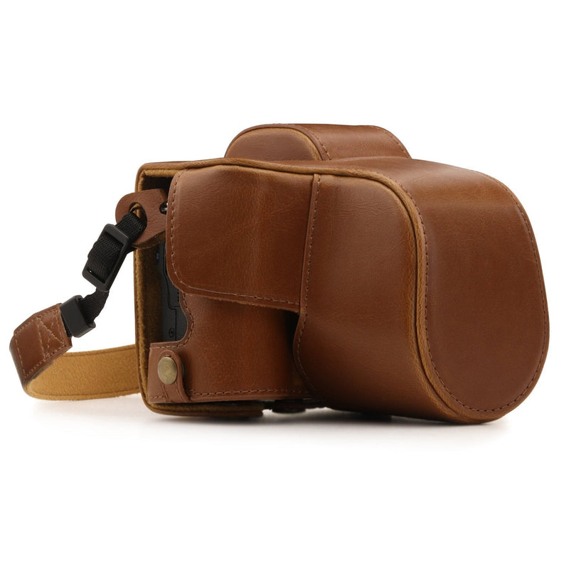 MegaGear Ever Ready Leather Camera Case Compatible with Canon EOS M50 Mark II (15-45mm), M50 (15-45mm) Light Brown